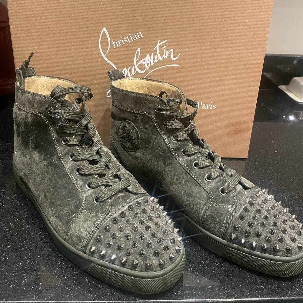 Men’s green suede high top louboutin sneakers